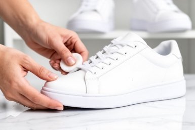 3 капли на ватный диск - и трем белую подошву: смоет самые желтые пятна - обувь будет как новая